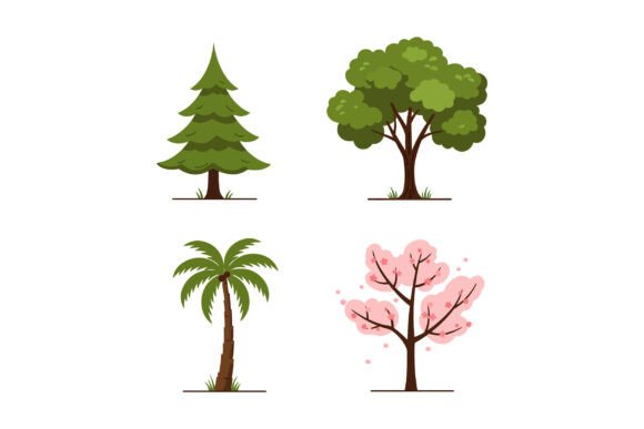 Download Four Distinct Tree Types Showcasing Pine - Distinct Collection
