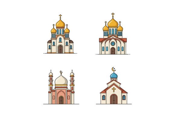 Download Four Distinct Religious Buildings Illust - Distinct Collection
