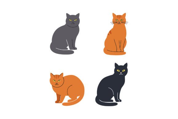 Download Four Distinct Sitting Cats in Flat Desig - Distinct Collection